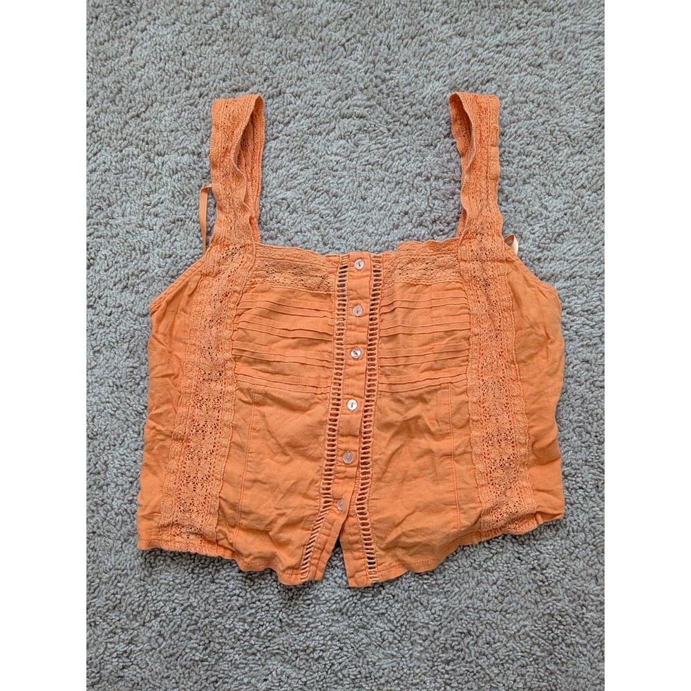 Free People Maggie Lace Tank Top Women Medium Orange Y2K Bohemian Revival Modern